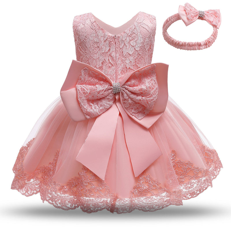 Baby Princess One Year Old Bow Lace Dress