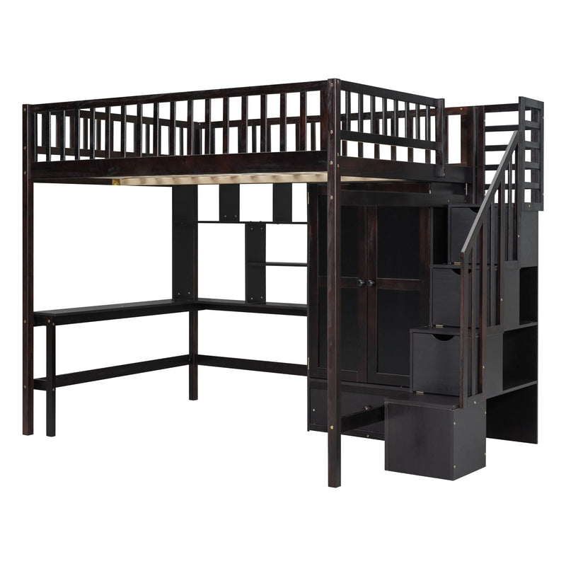 Loft Bed With Bookshelf, Drawers, Desk, And Wardrobe