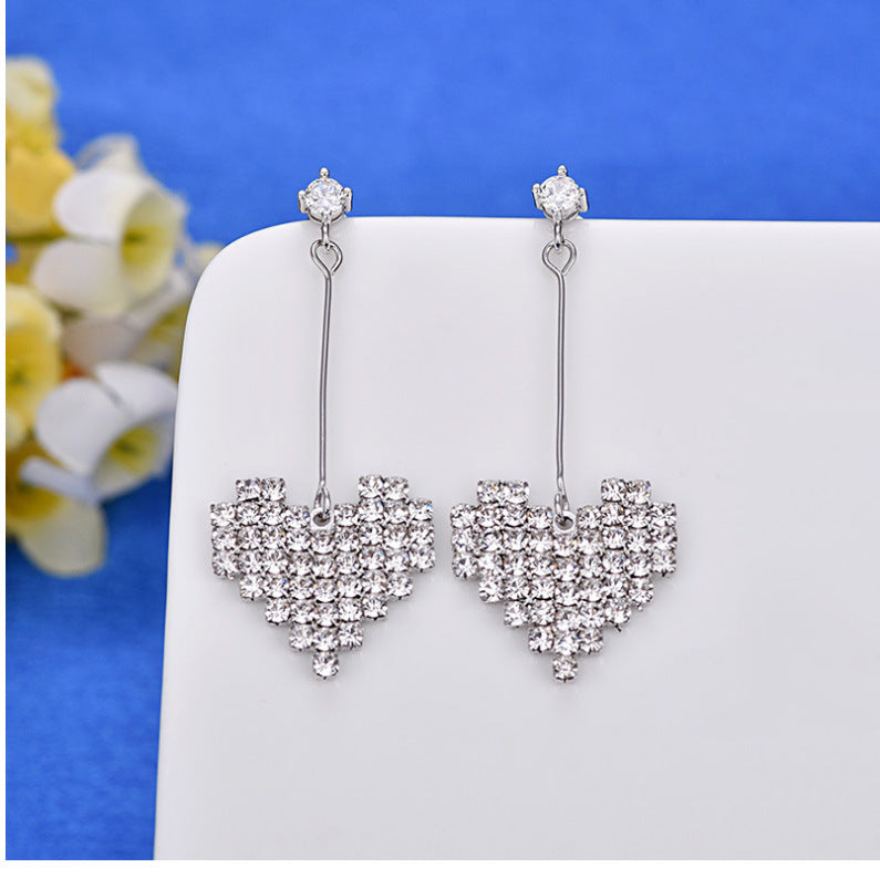 Love Heart Rhinestone Paved Stud Earrings