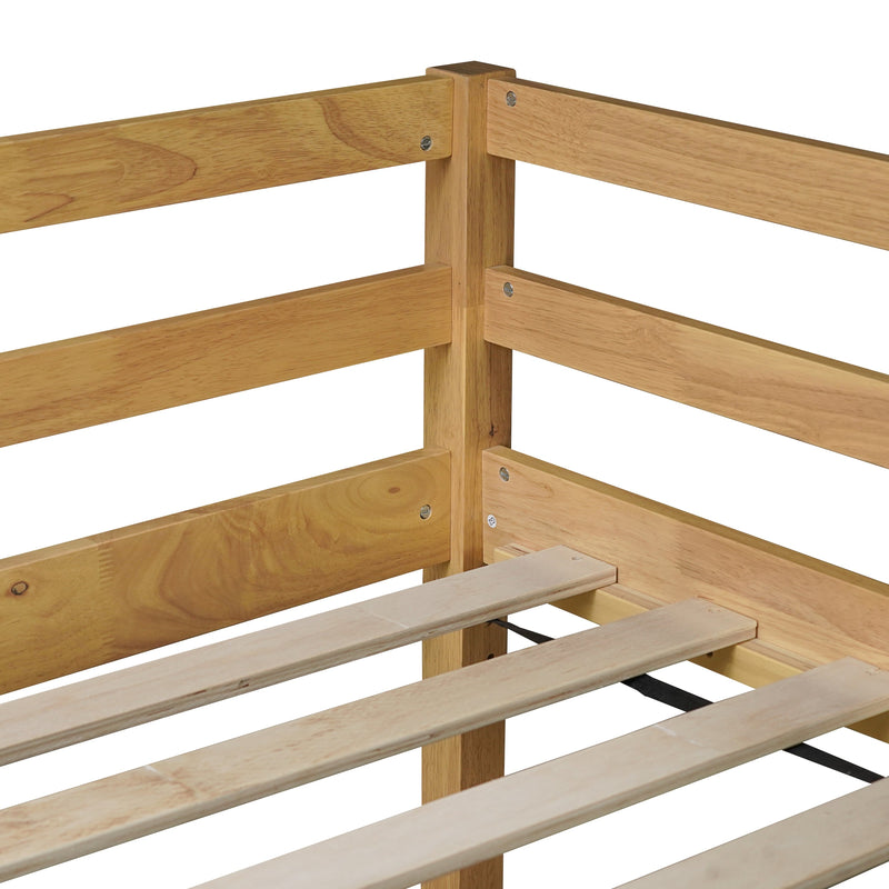 Solid Wooden, Rubber Wooden Twin Loft Bed with Ladder, Bed Platform of Strengthened Slats, Natural