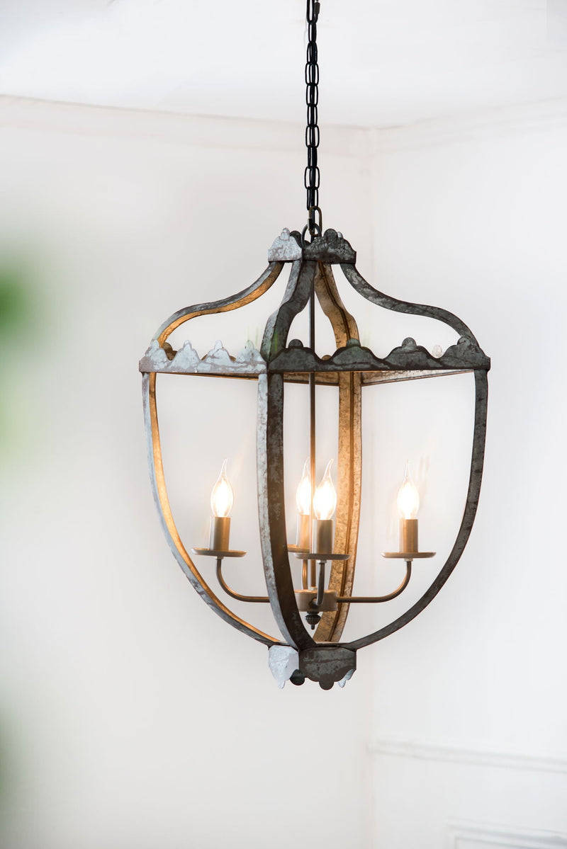 4 Light Metal Chandelier, Hanging Light Fixture With Adjustable Chain For Kitchen, Bulb Not Included - Gray