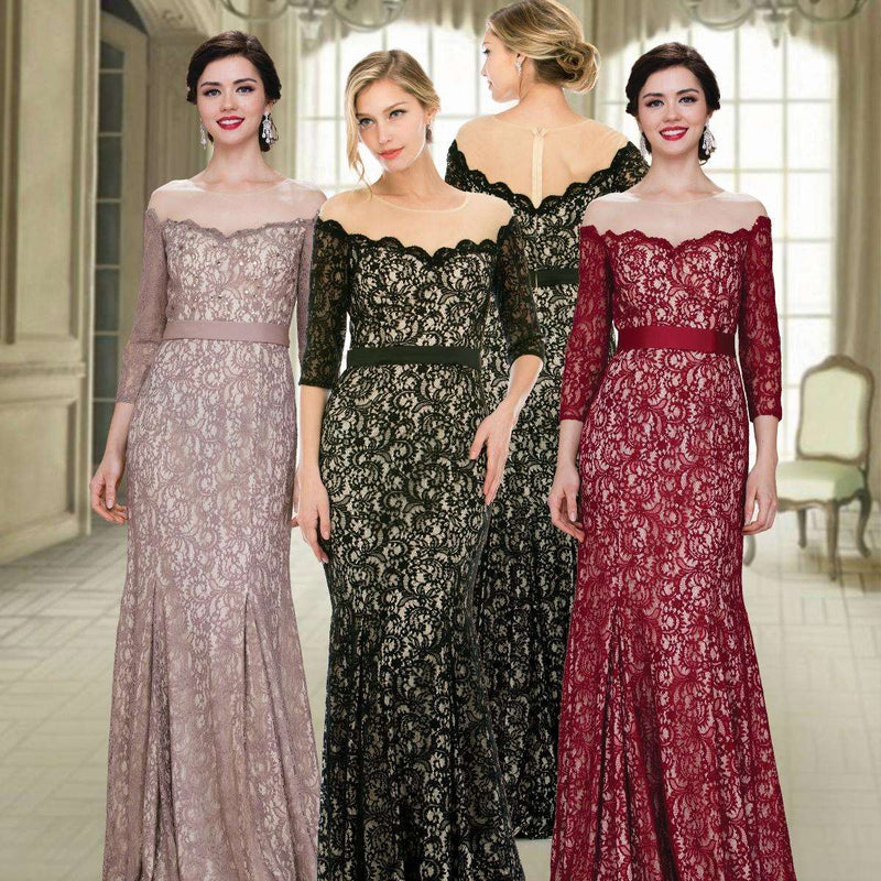 A beautiful gown, off-shoulder, reveals noble air.