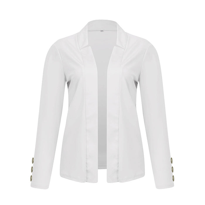 Plus Size Women's Solid Color Long Sleeve Blazer - Button Cuff Sport Coat Comfortable For Work & Casual Wear