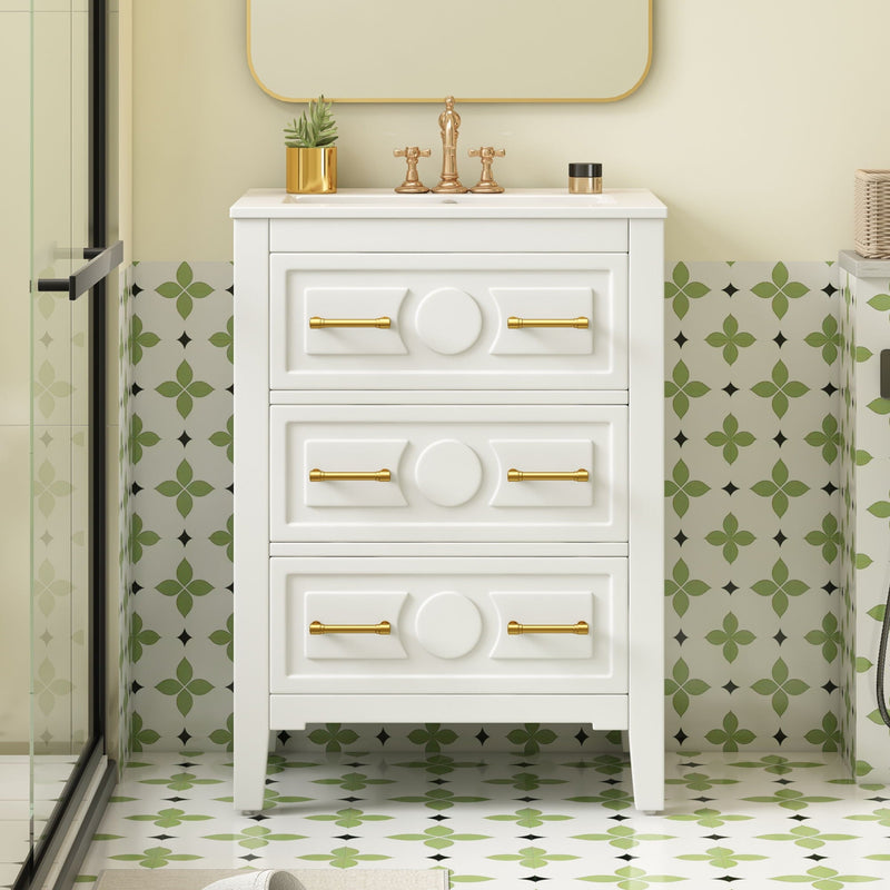 Bathroom Vanity With Sink, Free Standing Single Set, 3 Drawer Storage Cabinet