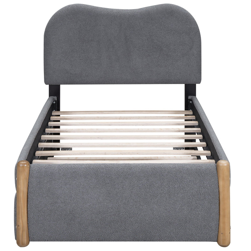 Upholstered Platform Bed With Wood Supporting Feet And Trundle