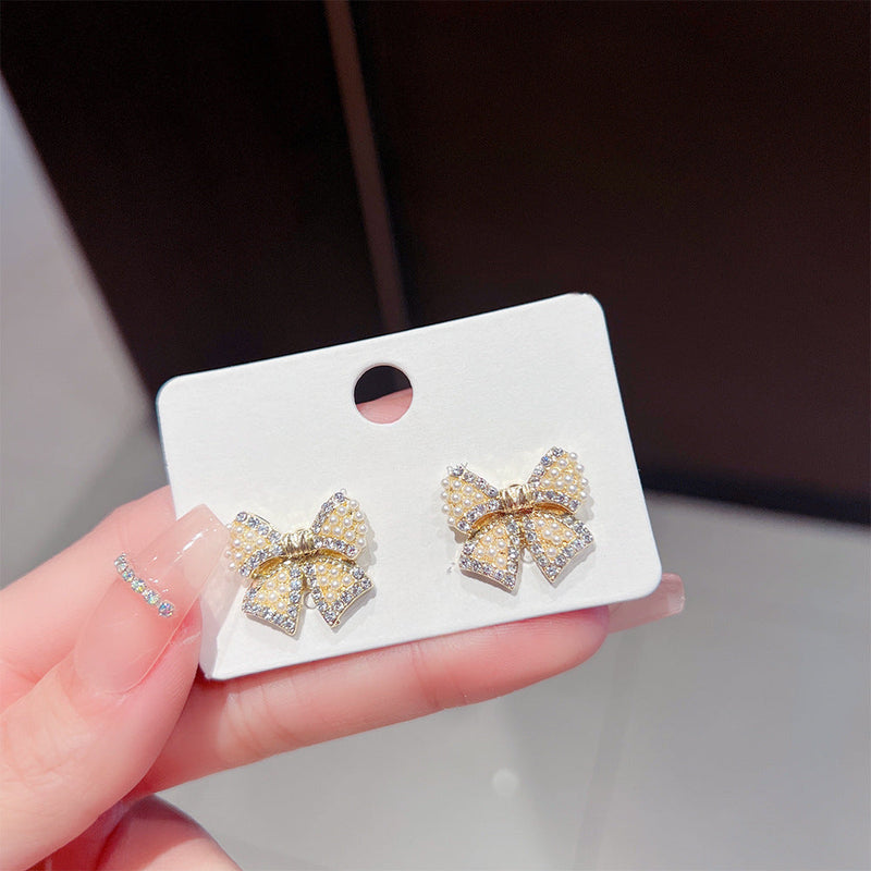 Pearl Bow knot Stud Earrings for Women