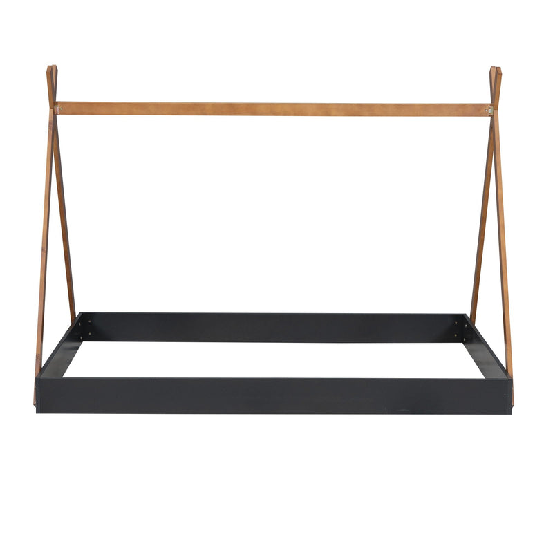 Full Size Tent Floor Bed With Triangle Structure, Low Profile Design - Black / Brown