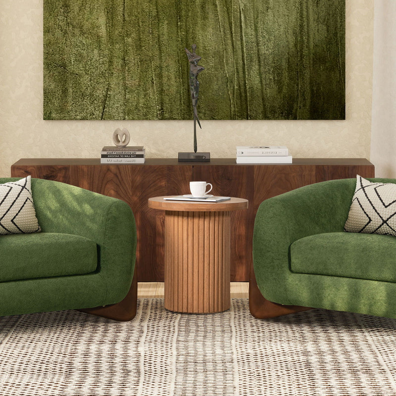 Kenzie - Fluted Pillar Round Accent Side Table - Light Natural Brown