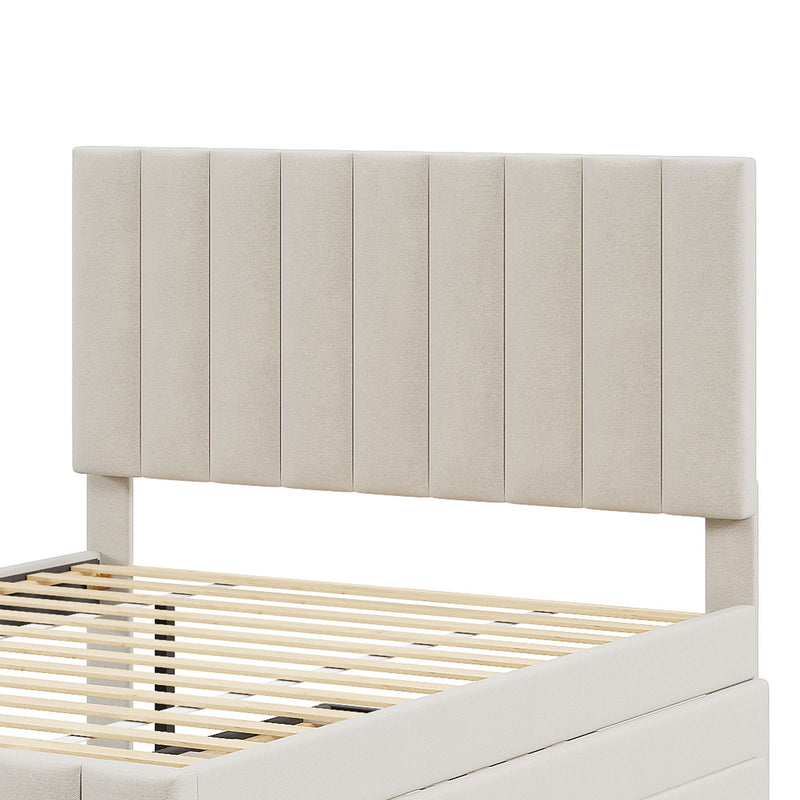 Upholstered Platform Bed With Twin Size Trundle And 3 Drawers