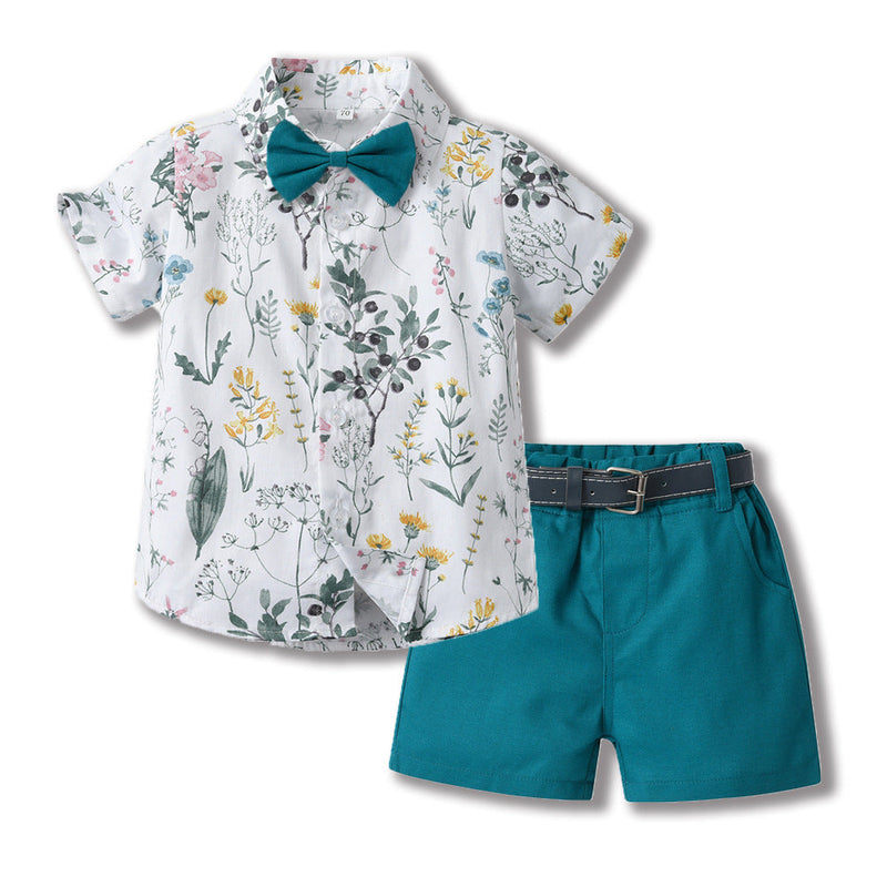 Bowknot Short-sleeved Cardigan Boys' Shorts Two-piece Set