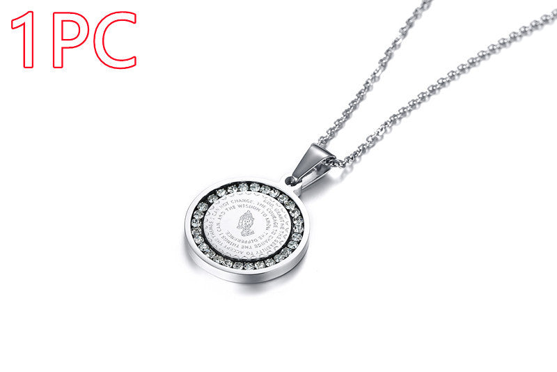 Stainless Steel Rhinestone Prayer English Scripture Pendant
