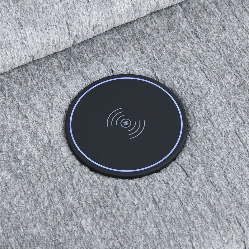 Fullar - Modular Console With Wireless Charger - Light Gary Chenille