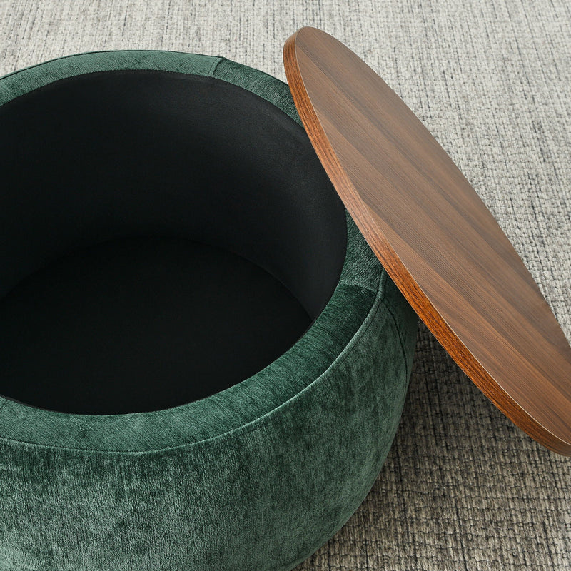 Round Storage Ottoman, 2 In 1 Function, End Table And Ottoman