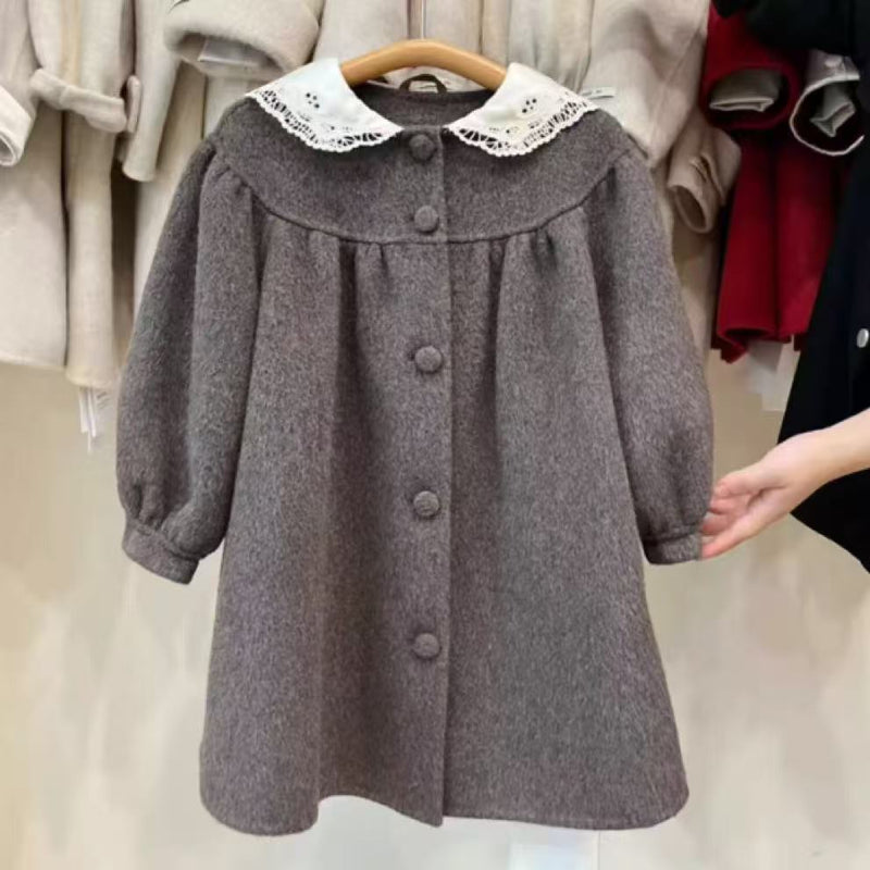 Stylish British-style Warm Wool Coat For Girls