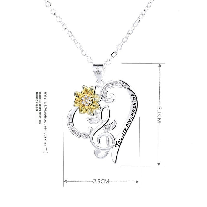 Pastoral Style Two-color Sunflower Pendant Trend Heart Clavicle Chain