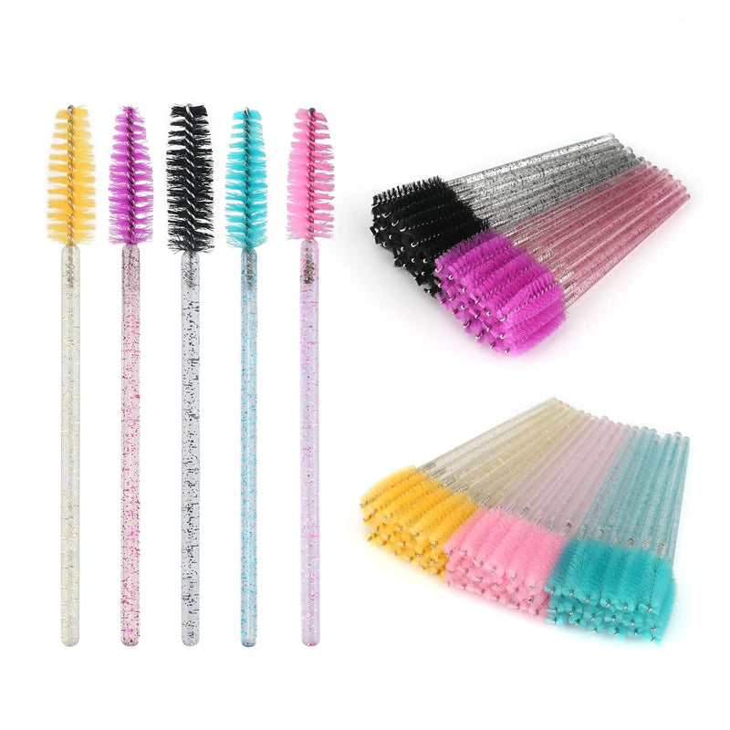 100PCS Eyelash Mascara Brushes, Disposable Lash Spoolies, Crystal Mascara Wands Makeup Kits for Eyelash Extensions and Eyebrow (Pink)