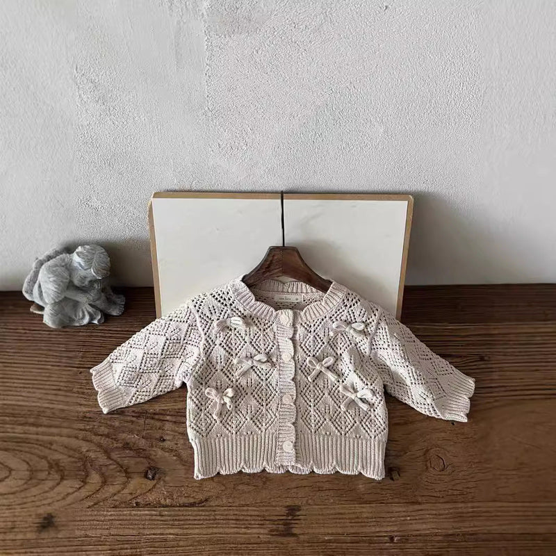 Hollow Out Coat Bow Lace Nine-quarter Sleeve Girl