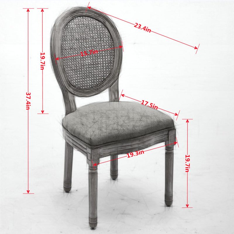 French Style Solid Wood Frame Antique Painting Fabric Rattan Back Dining Chair (Set of 2)