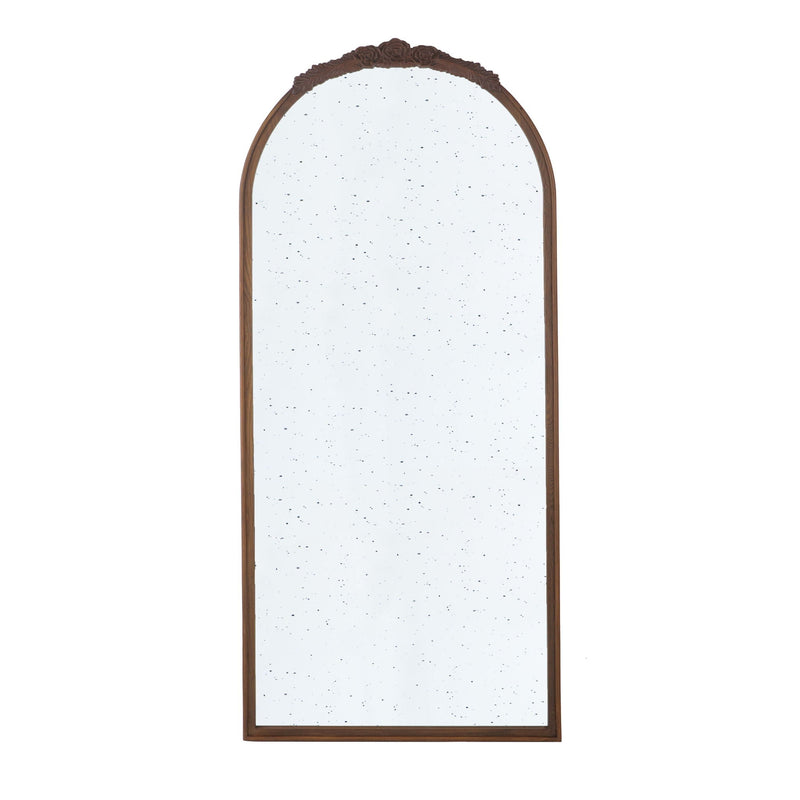 Hand Carved Rose Antique Mirror Frame, Large Arch Mirror Wall Decor For Living Room, Bathroom, Entryway - Brown