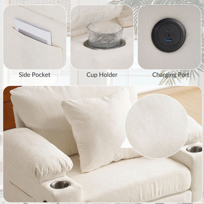 Fabric Sofa Bed With Cupholders And USB Charging Ports Chair For Living Room