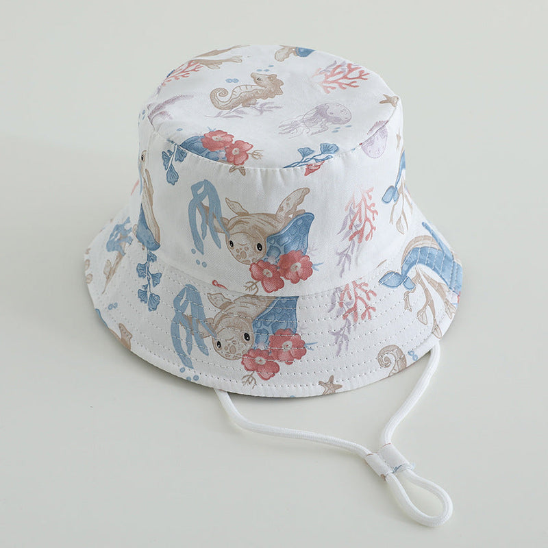 Printed Bucket Hat Cute Car Dinosaur Summer Beach Pure Cotton Fisherman Hat For Babies