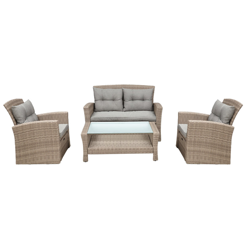 U-Style 4 Piece Outdoor Patio Furniture Set with Ottoman and Cushions
