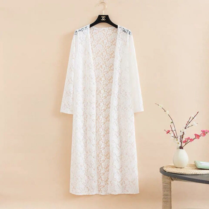 Lace Trench Coat Long Sleeve Shawl Mid-length Plus Size