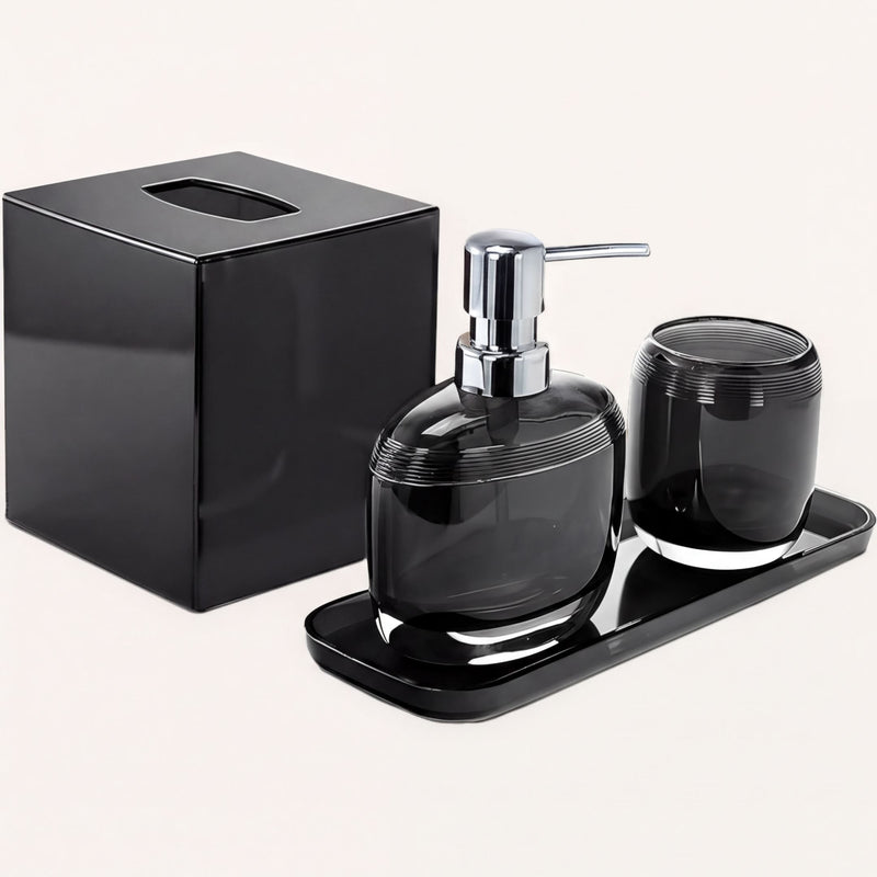 Acrylic Bathroom Set – Modern Bathroom Accessories Kit with Soap Dispenser & Tray