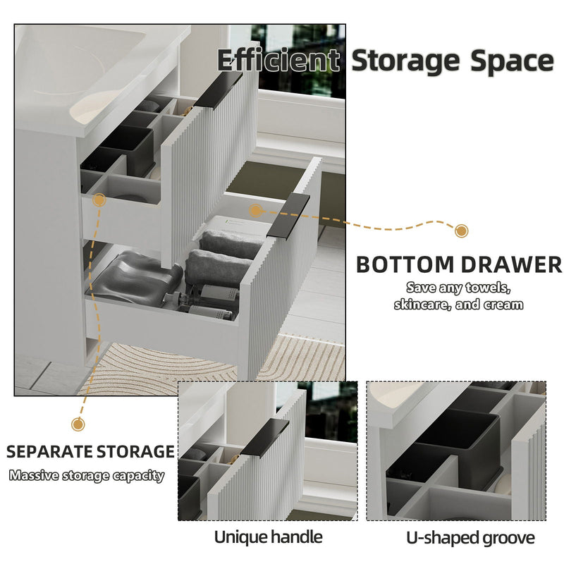 Modern Wall Mounted Floating Bathroom Vanity With Sink And Drawers