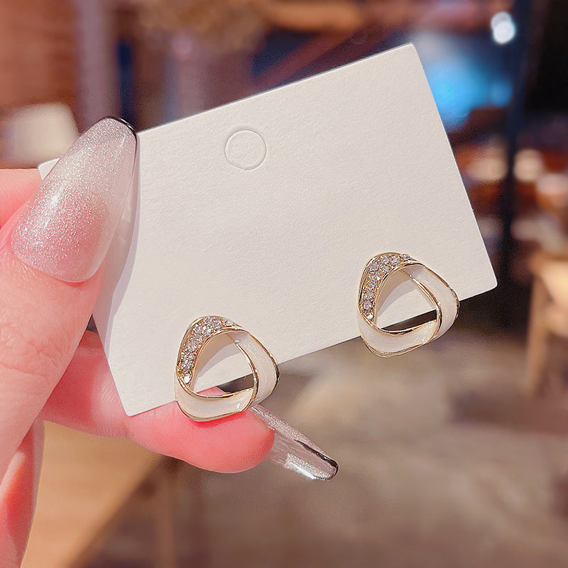 Triangle White Rhinestone Earrings