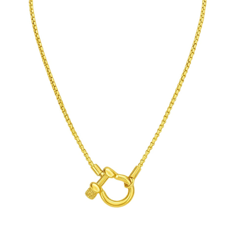 Lucky Lock Carabiner Necklace – Two-Tone Mixed Metal Horseshoe Pendant Chain