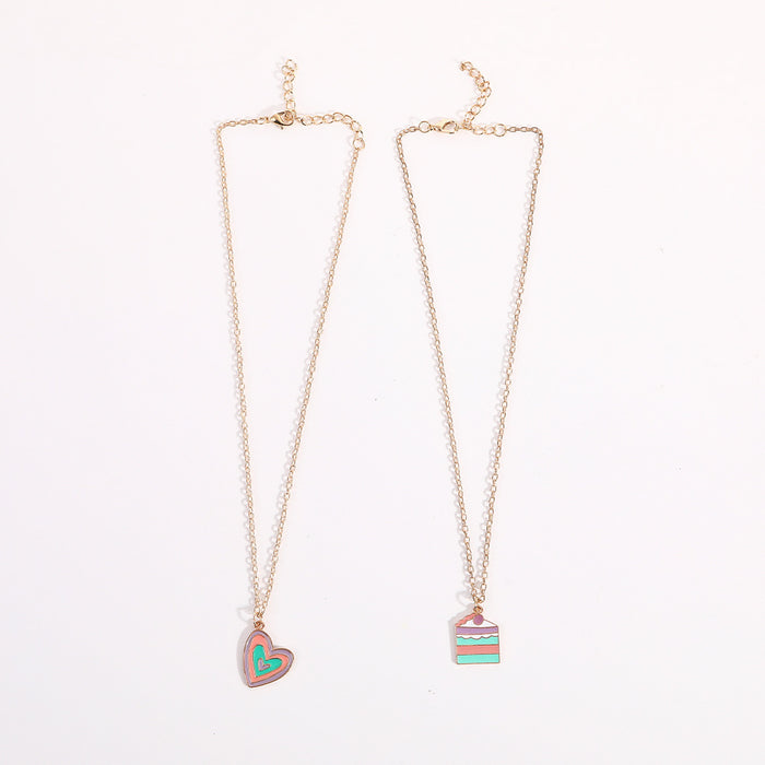 Women Macaron Multi-color Oil Drop Heart Pendant Girl Cute Cake Shape Necklace