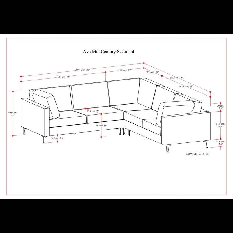 Ava - Mid Century Corner Sectional Sofa Handcrafted