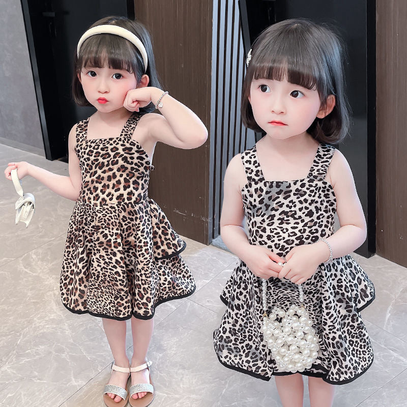 Leopard-print Backless Lace-up Dress With A Tiered Skirt