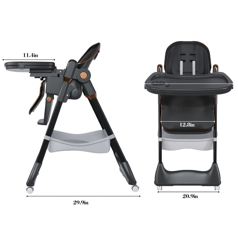 Adjustable Baby High Chair 0-6 Years, Portable Infant Feeding Seat With Safety Belt, Silent Lockable Wheels