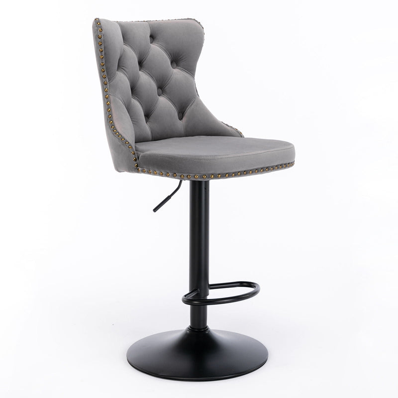 Swivel Barstools Adjusatble Seat Height, Modern Upholstered Bar Stools With Backs Comfortable Tufted For Home Pub And Kitchen Island (Set of 2)