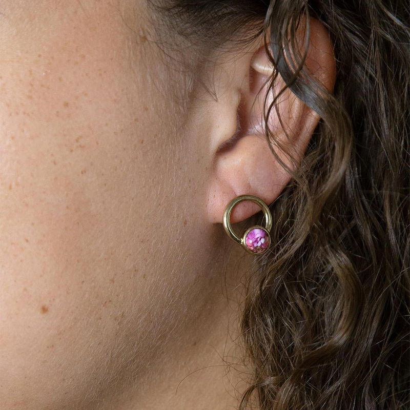 Calgary Pink Spiny Oyster Matrix Post Golden Earrings