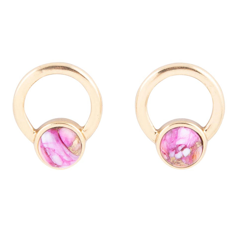Calgary Pink Spiny Oyster Matrix Post Golden Earrings