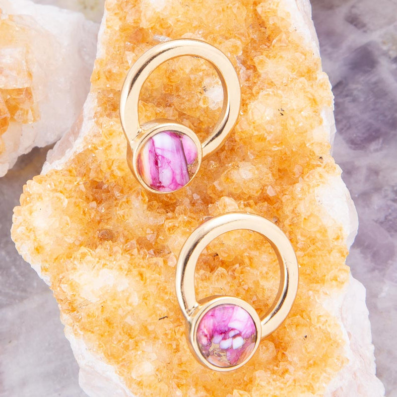 Calgary Pink Spiny Oyster Matrix Post Golden Earrings
