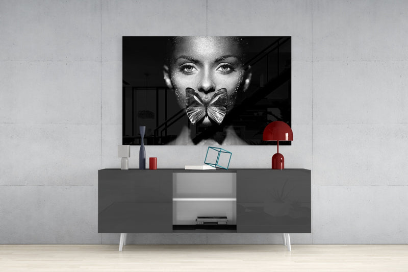 Butterfly Woman Glass Wall Art