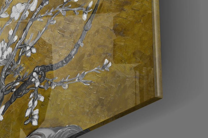 White Flowers Glass Wall Art