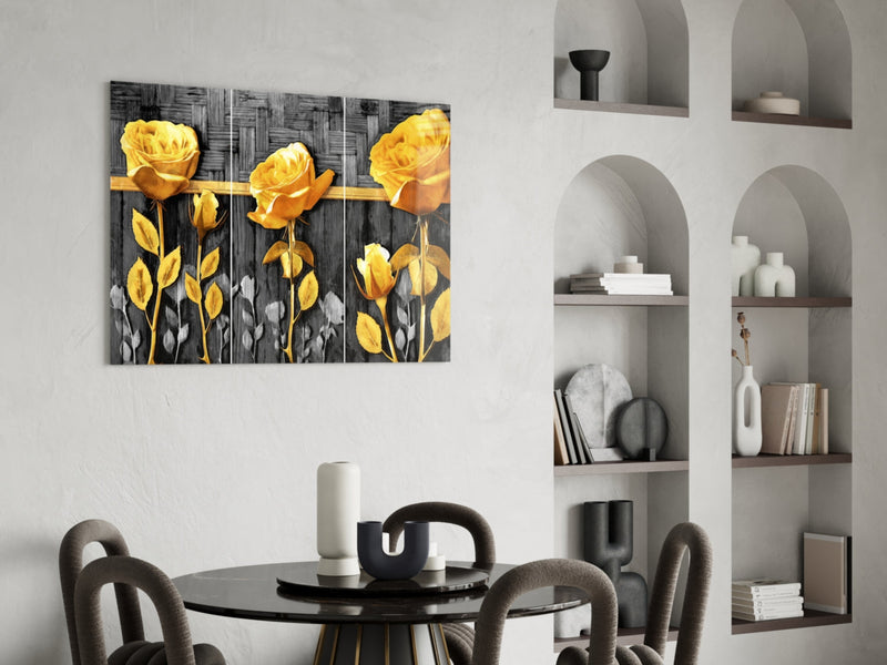 Yellow Rose Glass Wall Art