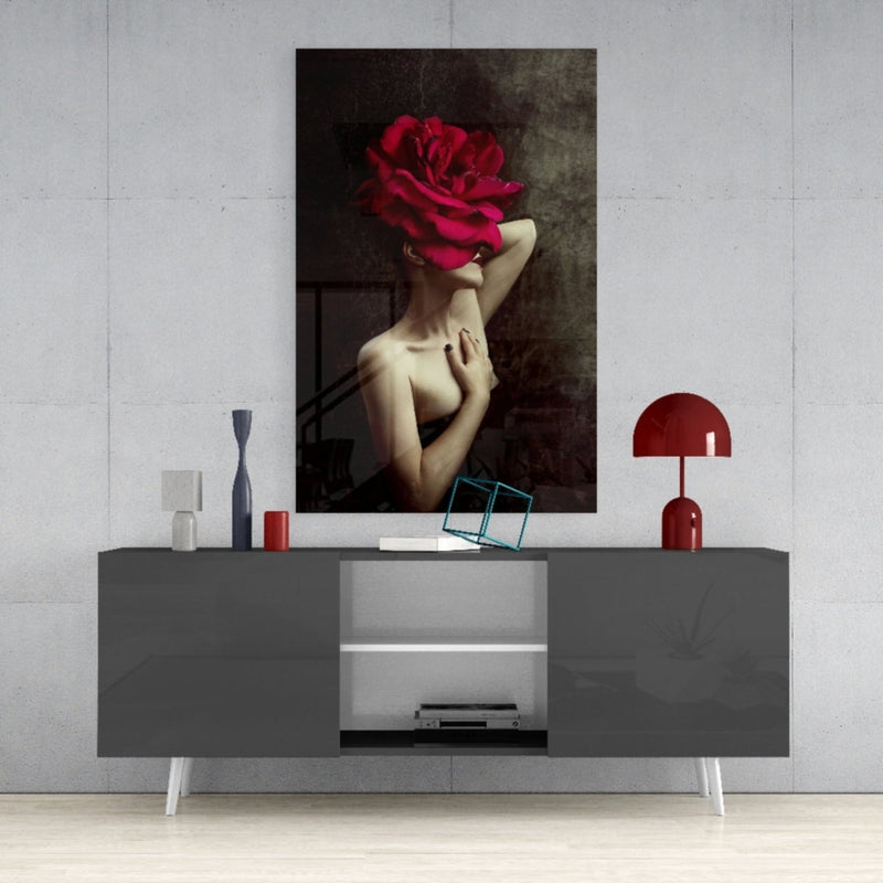 Rose And Woman Glass Wall Art
