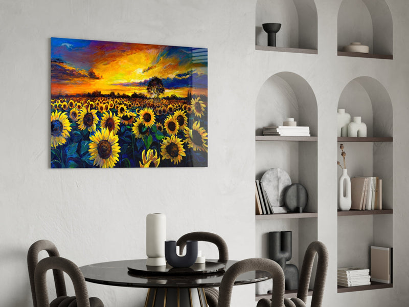Sunflower Flower Glass Wall Art
