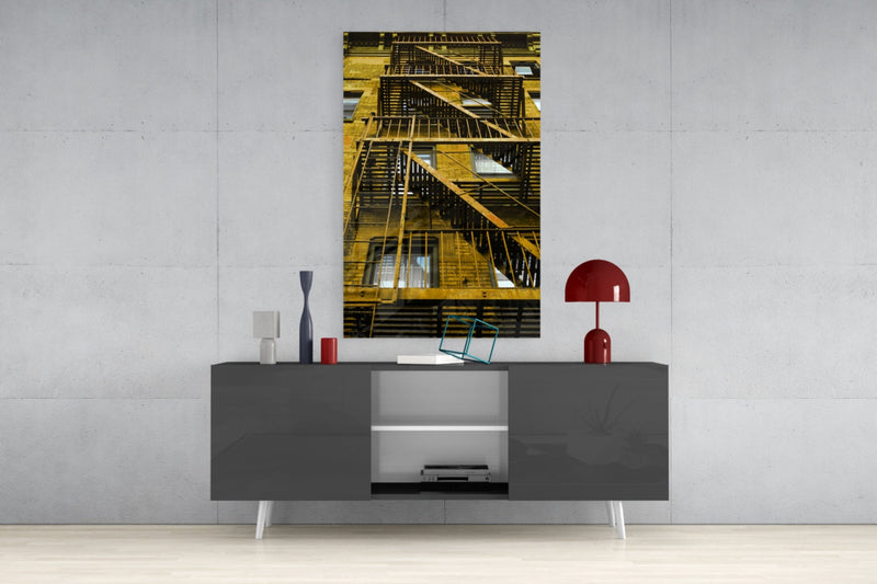 Yellow Stairs Glass Wall Art