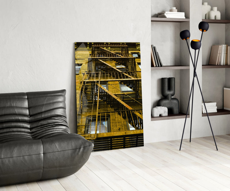 Yellow Stairs Glass Wall Art