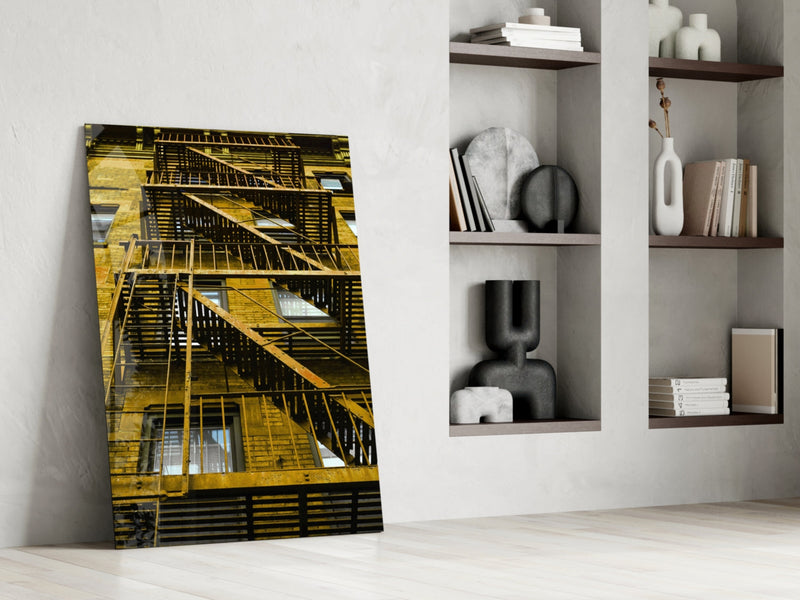 Yellow Stairs Glass Wall Art