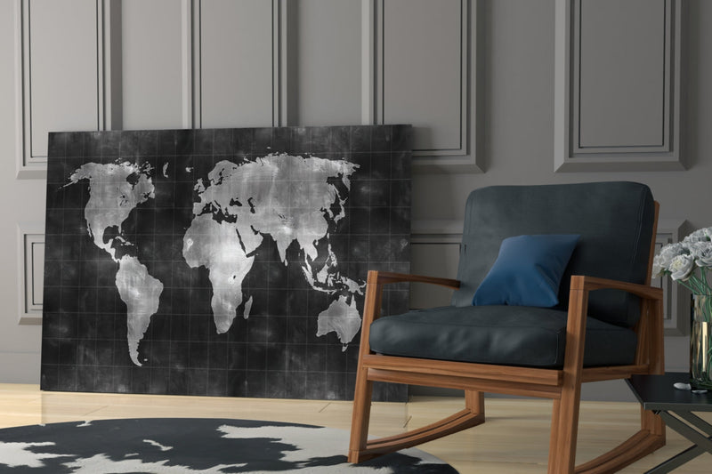 World Map Glass Wall Art
