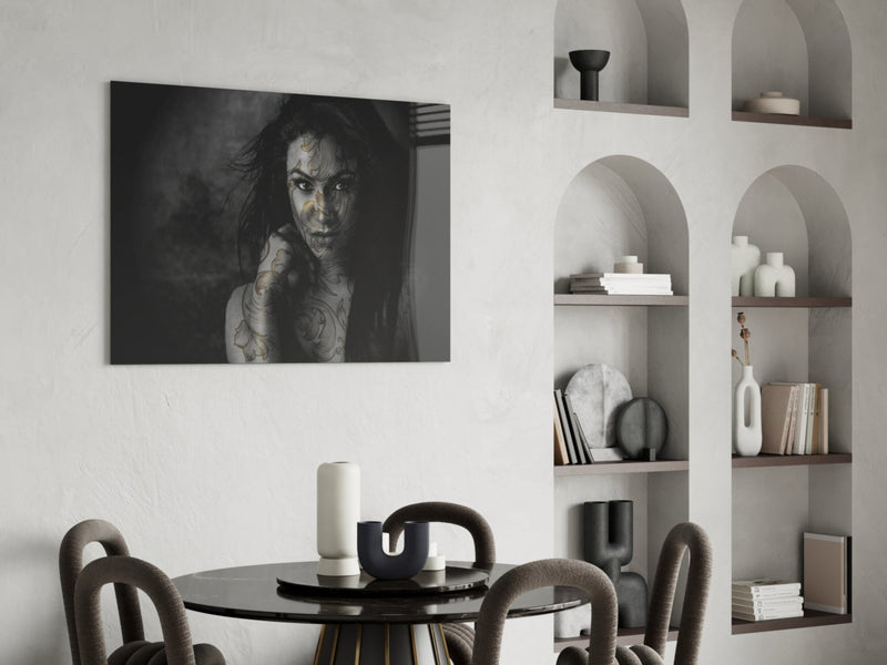 Tattooed Woman Glass Wall Art