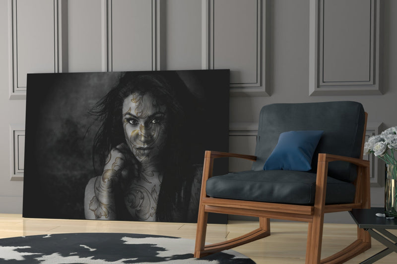 Tattooed Woman Glass Wall Art